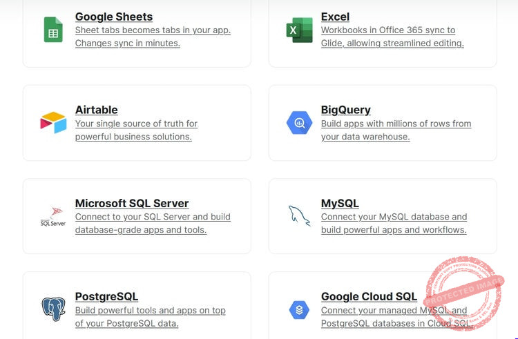 Il est possible de connecter une application Glide à de nombreux systèmes de stockage des données
